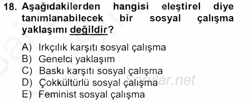 Sosyal Hizmet Uygulamaları 2012 - 2013 Dönem Sonu Sınavı 18.Soru