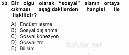 Sosyal Hizmet Uygulamaları 2012 - 2013 Dönem Sonu Sınavı 20.Soru