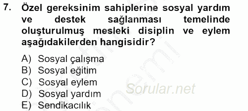 Sosyal Hizmet Uygulamaları 2012 - 2013 Dönem Sonu Sınavı 7.Soru