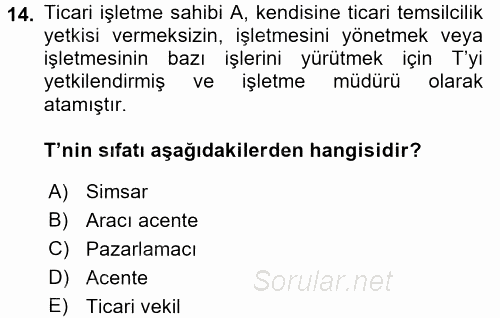 Ticaret Hukuku 2017 - 2018 Ara Sınavı 14.Soru