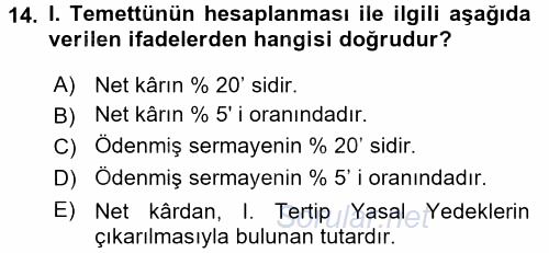 Genel Muhasebe 2015 - 2016 Dönem Sonu Sınavı 14.Soru