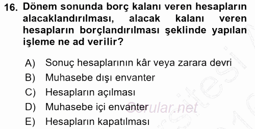 Genel Muhasebe 2015 - 2016 Dönem Sonu Sınavı 16.Soru