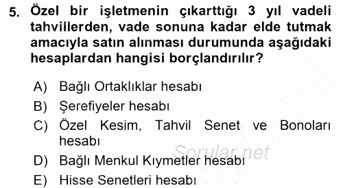 Genel Muhasebe 2015 - 2016 Dönem Sonu Sınavı 5.Soru