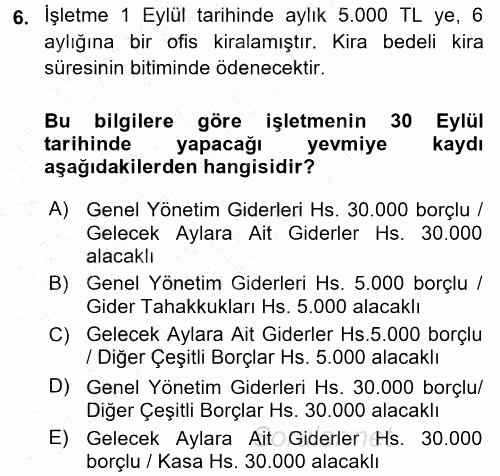Genel Muhasebe 2015 - 2016 Dönem Sonu Sınavı 6.Soru