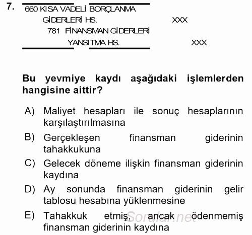 Genel Muhasebe 2015 - 2016 Dönem Sonu Sınavı 7.Soru