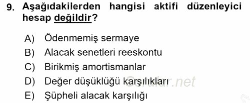 Genel Muhasebe 2015 - 2016 Dönem Sonu Sınavı 9.Soru