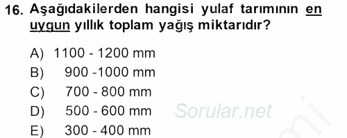 Tarla Bitkileri 1 2013 - 2014 Ara Sınavı 16.Soru