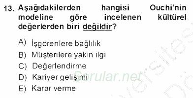 Organizasyonlarda Davranış 2013 - 2014 Dönem Sonu Sınavı 13.Soru