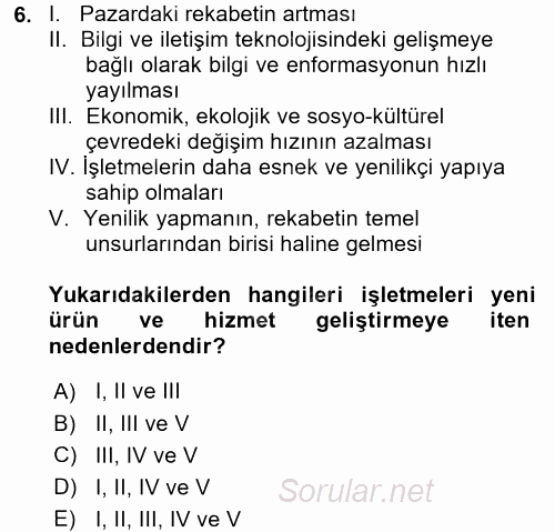 Yenilik Yönetimi 2017 - 2018 3 Ders Sınavı 6.Soru