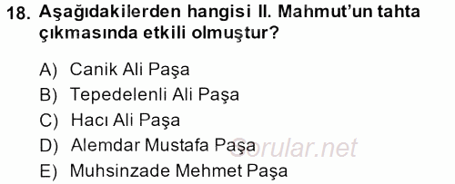 Osmanlı Merkez ve Taşra Teşkilatı 2013 - 2014 Dönem Sonu Sınavı 18.Soru