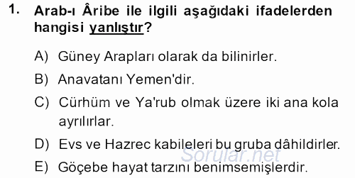 İslam Tarihi ve Medeniyeti 1 2014 - 2015 Dönem Sonu Sınavı 1.Soru