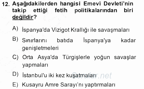 İslam Tarihi ve Medeniyeti 1 2014 - 2015 Dönem Sonu Sınavı 12.Soru