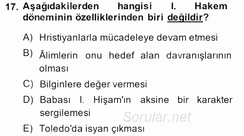 İslam Tarihi ve Medeniyeti 1 2014 - 2015 Dönem Sonu Sınavı 17.Soru