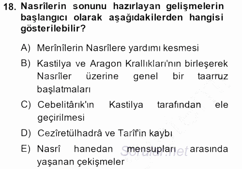 İslam Tarihi ve Medeniyeti 1 2014 - 2015 Dönem Sonu Sınavı 18.Soru