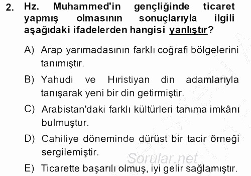 İslam Tarihi ve Medeniyeti 1 2014 - 2015 Dönem Sonu Sınavı 2.Soru