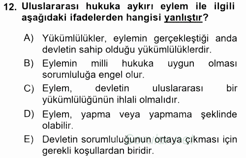 Uluslararası Hukuk 2 2015 - 2016 Tek Ders Sınavı 12.Soru