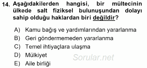 Uluslararası Hukuk 2 2015 - 2016 Tek Ders Sınavı 14.Soru