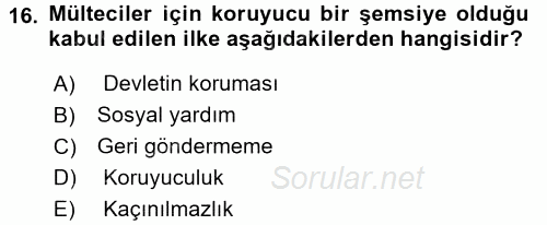 Uluslararası Hukuk 2 2015 - 2016 Tek Ders Sınavı 16.Soru