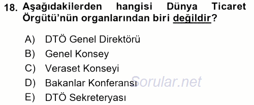 Uluslararası Hukuk 2 2015 - 2016 Tek Ders Sınavı 18.Soru