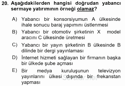 Uluslararası Hukuk 2 2015 - 2016 Tek Ders Sınavı 20.Soru