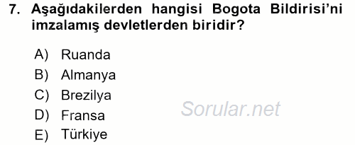 Uluslararası Hukuk 2 2015 - 2016 Tek Ders Sınavı 7.Soru