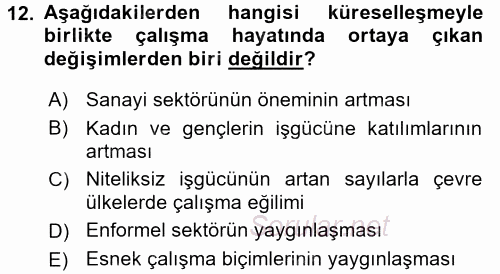 Endüstri İlişkileri 2015 - 2016 Tek Ders Sınavı 12.Soru