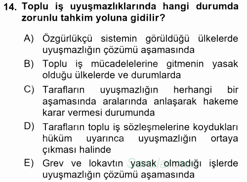 Endüstri İlişkileri 2015 - 2016 Tek Ders Sınavı 14.Soru