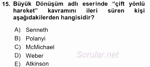 Endüstri İlişkileri 2015 - 2016 Tek Ders Sınavı 15.Soru