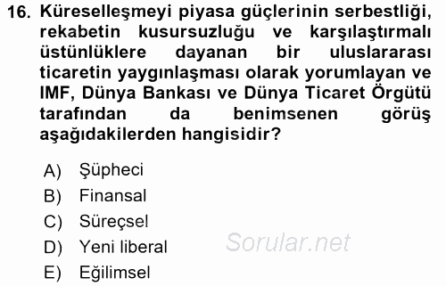 Endüstri İlişkileri 2015 - 2016 Tek Ders Sınavı 16.Soru