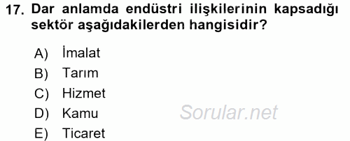 Endüstri İlişkileri 2015 - 2016 Tek Ders Sınavı 17.Soru