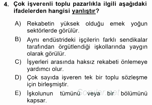 Endüstri İlişkileri 2015 - 2016 Tek Ders Sınavı 4.Soru
