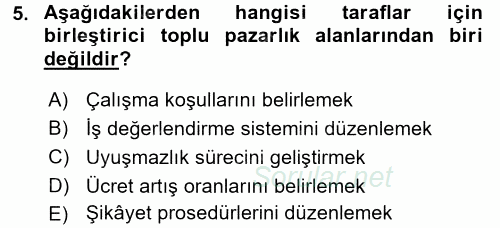 Endüstri İlişkileri 2015 - 2016 Tek Ders Sınavı 5.Soru