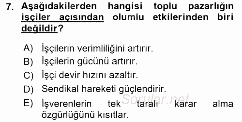 Endüstri İlişkileri 2015 - 2016 Tek Ders Sınavı 7.Soru