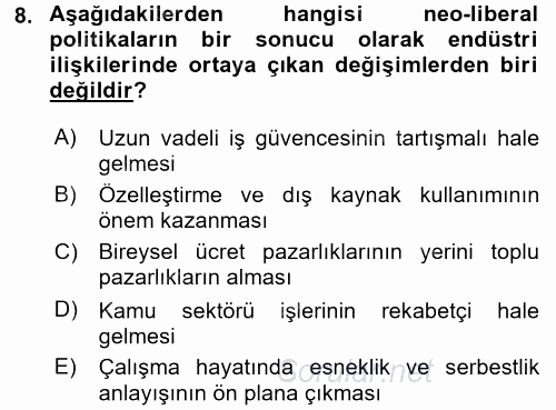 Endüstri İlişkileri 2015 - 2016 Tek Ders Sınavı 8.Soru