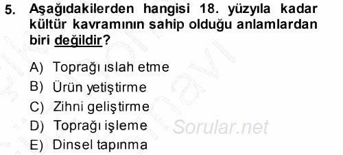 Sosyolojiye Giriş 2013 - 2014 Dönem Sonu Sınavı 5.Soru