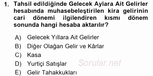 Envanter ve Bilanço 2015 - 2016 Tek Ders Sınavı 1.Soru