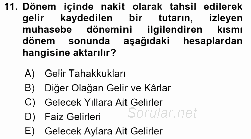 Envanter ve Bilanço 2015 - 2016 Tek Ders Sınavı 11.Soru