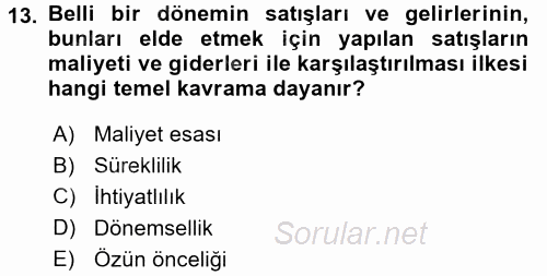 Envanter ve Bilanço 2015 - 2016 Tek Ders Sınavı 13.Soru