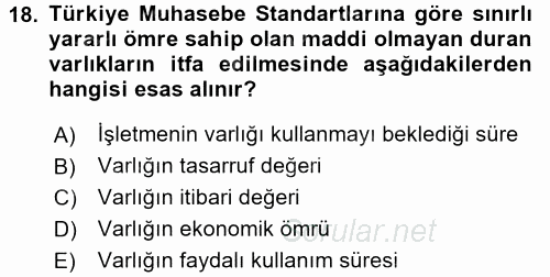 Envanter ve Bilanço 2015 - 2016 Tek Ders Sınavı 18.Soru