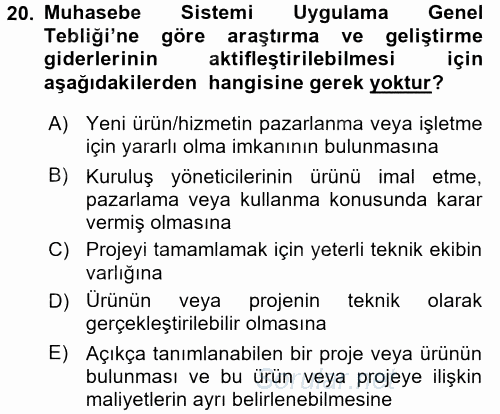 Envanter ve Bilanço 2015 - 2016 Tek Ders Sınavı 20.Soru