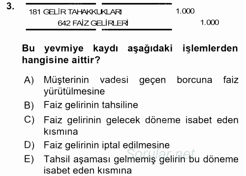 Envanter ve Bilanço 2015 - 2016 Tek Ders Sınavı 3.Soru