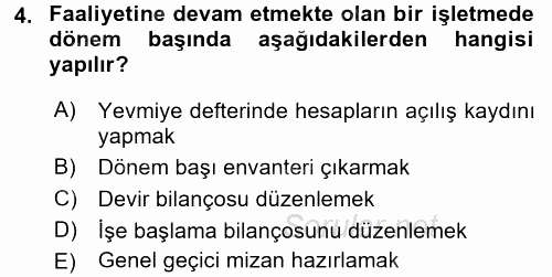 Envanter ve Bilanço 2015 - 2016 Tek Ders Sınavı 4.Soru