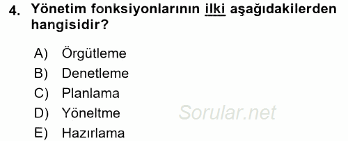 Yiyecek ve İçecek Yönetimi 2017 - 2018 Ara Sınavı 4.Soru