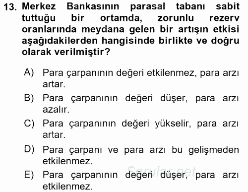 Para ve Banka 2016 - 2017 Dönem Sonu Sınavı 13.Soru