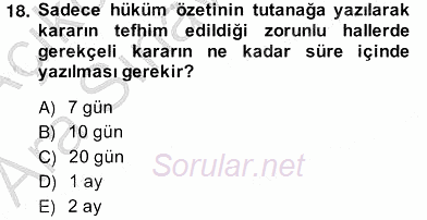 Hukuk Dili Ve Adli Yazışmalar 2013 - 2014 Ara Sınavı 18.Soru