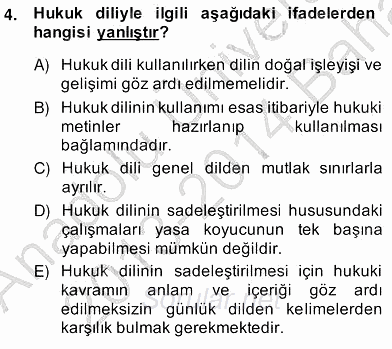 Hukuk Dili Ve Adli Yazışmalar 2013 - 2014 Ara Sınavı 4.Soru