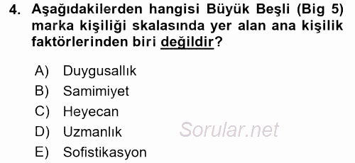 Marka ve Yönetimi 2015 - 2016 Tek Ders Sınavı 4.Soru