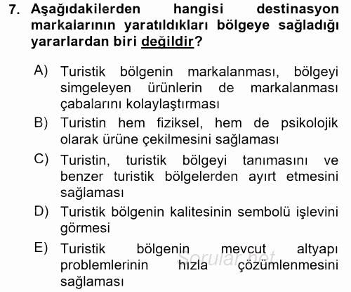 Marka ve Yönetimi 2015 - 2016 Tek Ders Sınavı 7.Soru