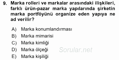 Marka ve Yönetimi 2015 - 2016 Tek Ders Sınavı 9.Soru