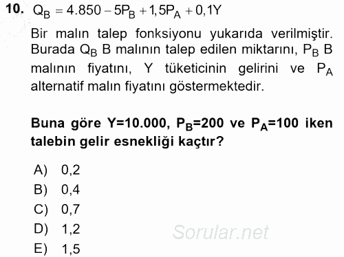 Matematiksel İktisat 2015 - 2016 Dönem Sonu Sınavı 10.Soru